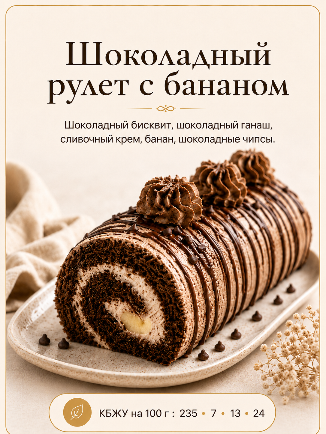 Шоколадный рулет с бананом — Рулеты, ПП без сахара