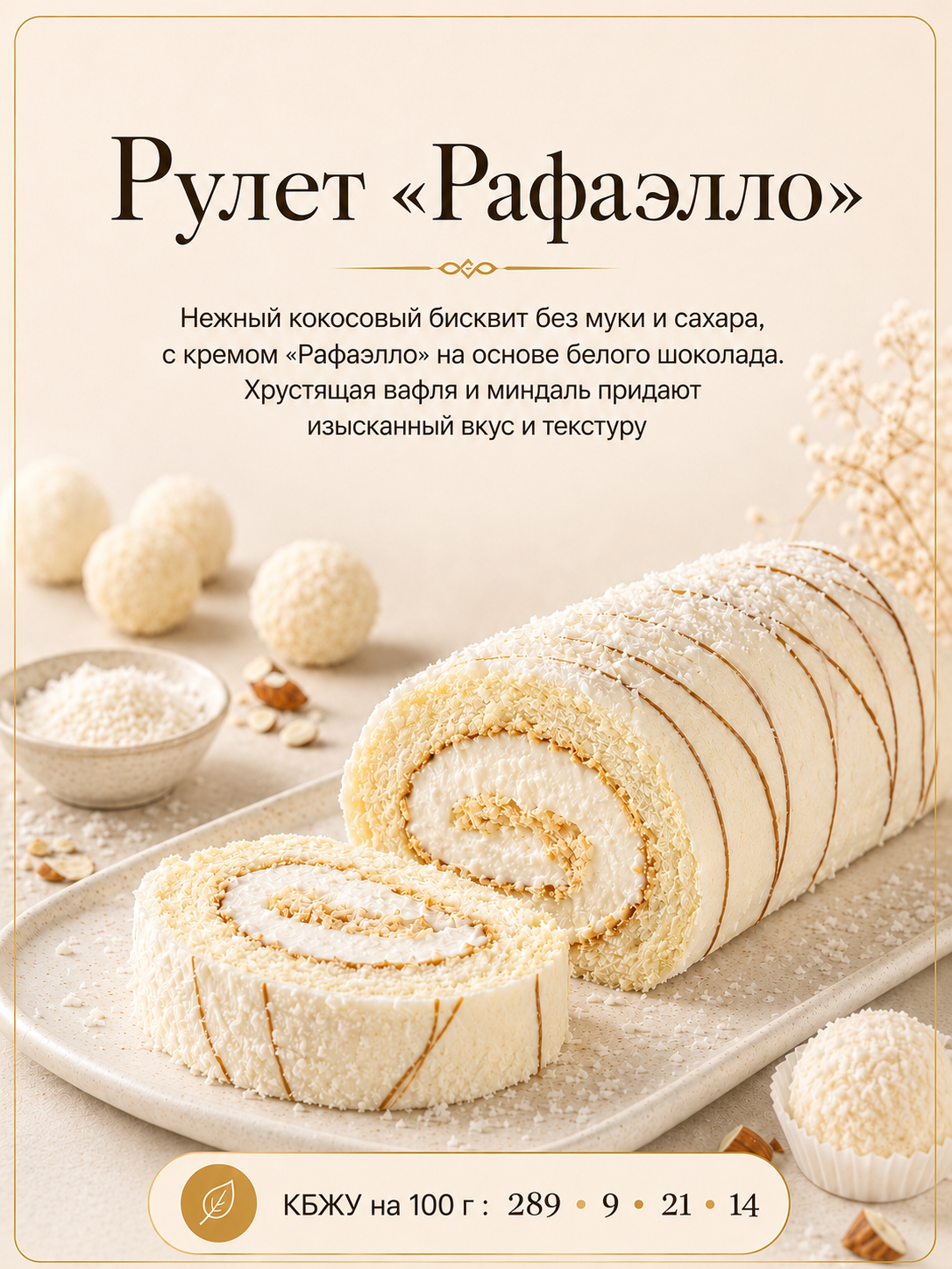 Рулет «Рафаэлло» — Рулеты, ПП без сахара